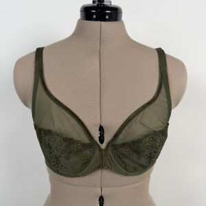 Simone Perele Delice Lace Underwire Bra 32D EU 70D FR 85D Olive Green Plunge